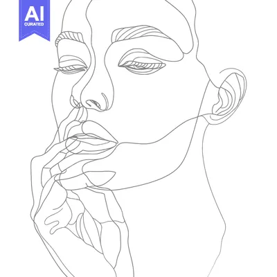 Premium design asset: A Single-Line Drawing of a Woman's Face with Eyes Closed and Hand to C