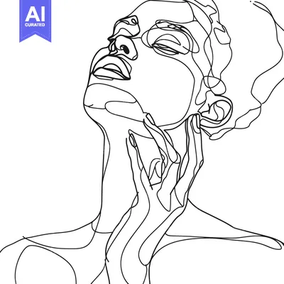 Aset desain premium: A Single-Line Drawing of a Woman's Face and Hand