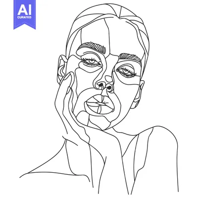 Popular premium asset: Line Art Portrait of a Woman with Closed Eyes and Hand on Cheek