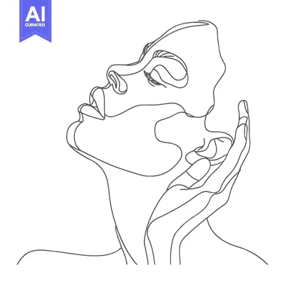 Aset desain premium: Single-Line Drawing of a Woman's Face and Hand