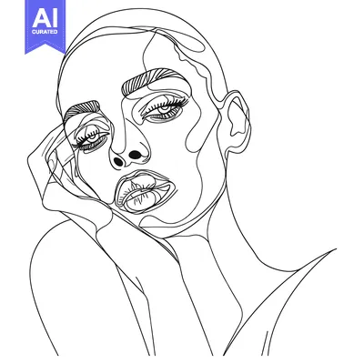 Aset desain premium: Line Art Portrait of a Woman with Short Hair and Bold Features