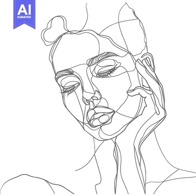 Aset desain premium: Abstract Line Art Portrait of a Woman with Closed Eyes
