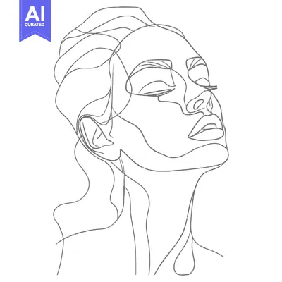 Aset desain premium: Single-Line Drawing of a Woman's Face with Closed Eyes
