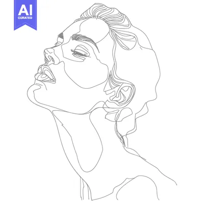 Aset desain premium: A Single Line Drawing of a Woman's Profile with Her Head Tilted Back