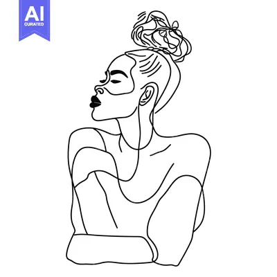 Aset desain premium: Single-Line Drawing of a Woman with a Bun Hairstyle