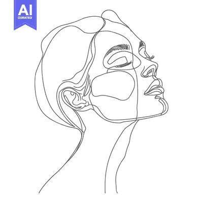Aset desain premium: Abstract Line Art Portrait of a Woman with Eyes Closed
