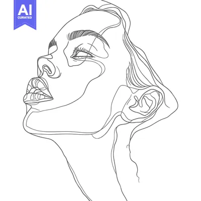 Aset desain premium: Line Art Illustration of a Woman's Face with Closed Eyes