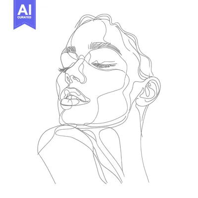 Aset desain premium: Single-Line Drawing of a Woman's Face with Closed Eyes