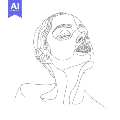 Aset premium populer: Line Art Portrait of a Woman with Closed Eyes and Upward Gaze