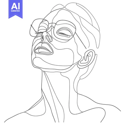 Popular premium asset: Abstract Line Art Portrait of a Woman Wearing Glasses