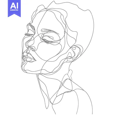Aset desain premium: Single-Line Abstract Portrait of a Woman with Closed Eyes