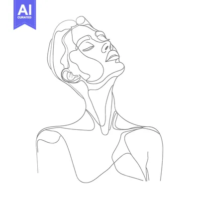 Aset desain premium: Continuous Line Drawing of a Woman's Face and Neck