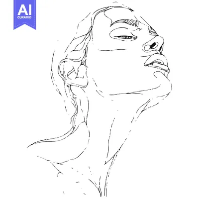 Premium design asset: A Line Drawing of a Woman's Face Tilted Upwards