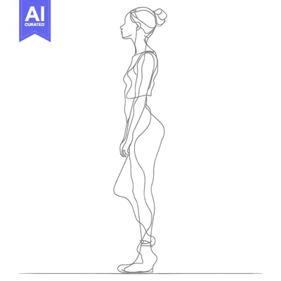 Aset premium populer: Single-Line Drawing of a Woman in a Tank Top and Pants