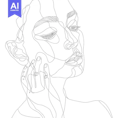Aset premium populer: Single-Line Drawing of a Woman's Face and Hand