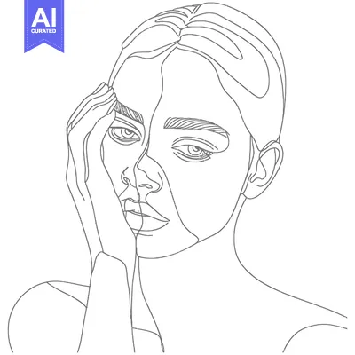 Aset premium populer: Line Art Portrait of a Woman with Hand on Face
