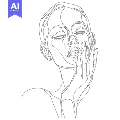 Single-Line Drawing of a Woman with Closed Eyes, Hand on Face