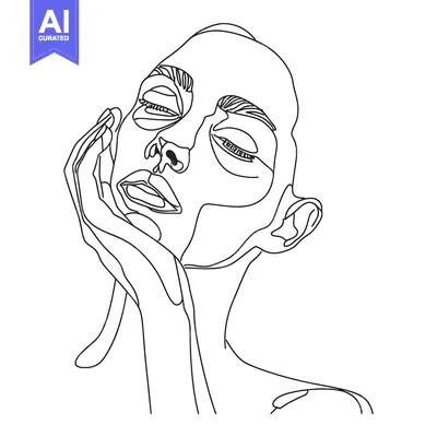 Popular premium asset: Line Drawing of a Woman with Closed Eyes and Hand on Face