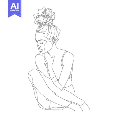 Popular premium asset: Line Art Illustration of a Woman with a Bun Sitting with Her Legs Cros