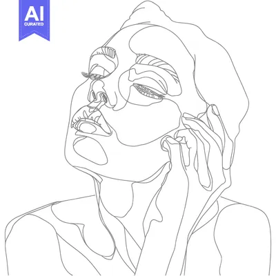 Popular premium asset: Single-Line Portrait of a Woman with Eyes Closed and Hand to Face