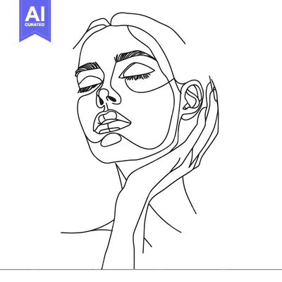 Popular premium asset: Single-Line Art Illustration of a Woman's Face with Closed Eyes and Ha