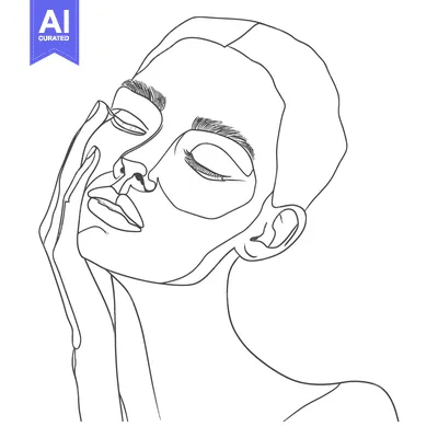 Aset premium populer: Line Art Portrait of a Woman with Closed Eyes and Hand on Cheek