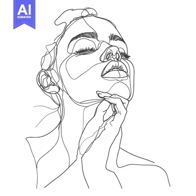 Aset premium populer: Continuous Line Drawing of a Woman's Face with Closed Eyes and Hand on