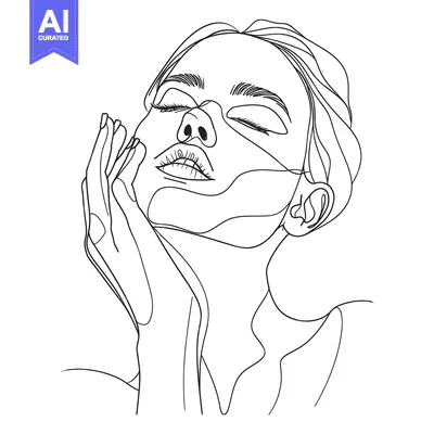 Aset desain premium: A Single-Line Drawing of a Woman's Face with Eyes Closed