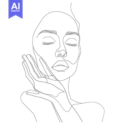 Popular premium asset: Abstract Line Drawing of a Woman's Face with Closed Eyes and Hand on C