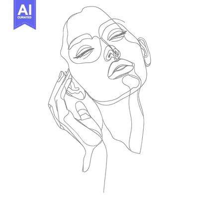 Aset premium populer: A Single Line Drawing of a Woman's Face with Glasses and Closed Eyes