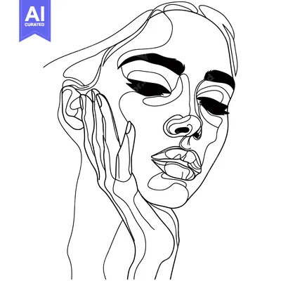Aset desain premium: One-Line Drawing of a Woman's Face with Closed Eyes
