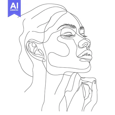 Premium design asset: Continuous Line Drawing of a Woman's Face and Hand