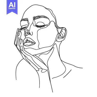 Premium design asset: One-Line Drawing of a Woman with Closed Eyes and Hand on Face