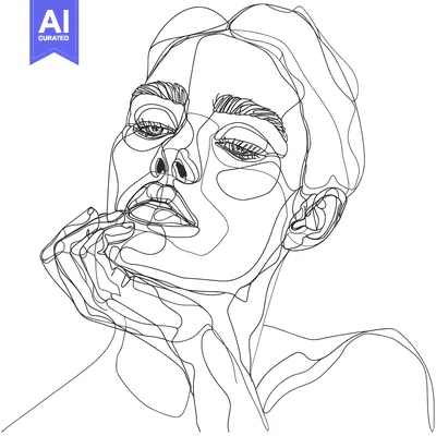 Popular premium asset: One-Line Drawing of a Woman's Face with Hand on Chin