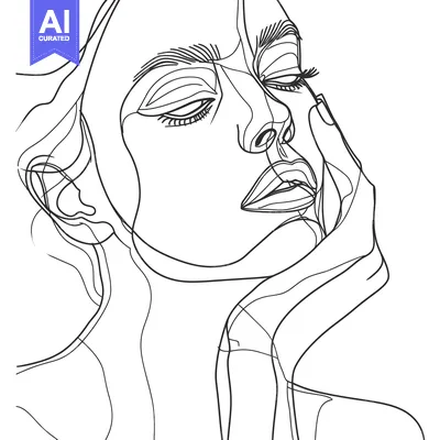 Aset desain premium: Line Art Portrait of a Woman with Closed Eyes and Hand on Cheek