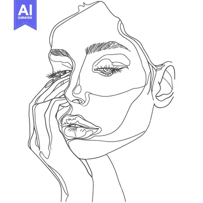 Aset premium populer: Line Art Portrait of a Woman with Hand on Face