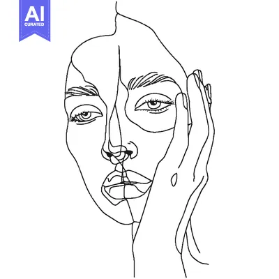 Aset premium populer: A minimalist line art drawing of a woman's face with one hand touching