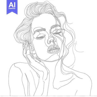 Aset premium populer: A Single-Line Drawing of a Woman with Her Eyes Closed