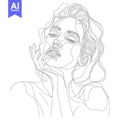 Premium design asset: Abstract Line Art Portrait of a Woman with Closed Eyes