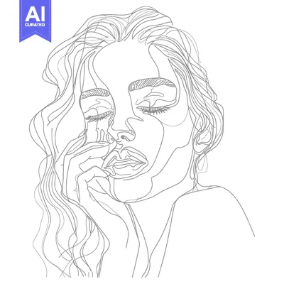 Popular premium asset: Line Art Portrait of a Woman with Closed Eyes and Wavy Hair