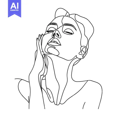 Aset desain premium: Abstract Line Art Portrait of a Woman with Closed Eyes