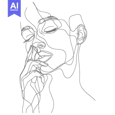 Aset premium populer: Single Line Abstract Portrait of a Woman with Closed Eyes