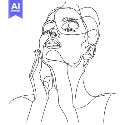Aset premium populer: Single Line Drawing of a Woman's Face and Hands