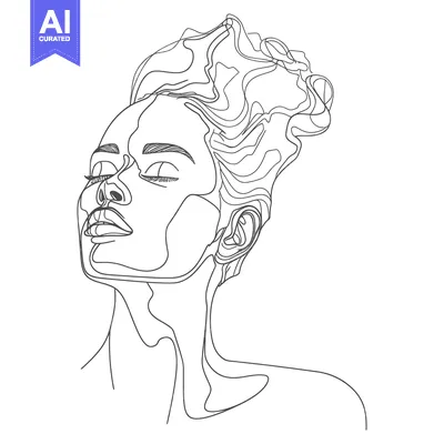 Aset premium populer: Single-Line Art Drawing of a Woman's Face with Her Head Tilted Back