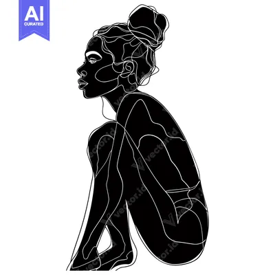 Aset premium populer: Abstract Line Art Illustration of a Woman Sitting with Her Legs Crosse
