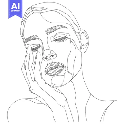 Popular premium asset: Single-Line Art Portrait of a Woman with Closed Eyes and Hand on Cheek