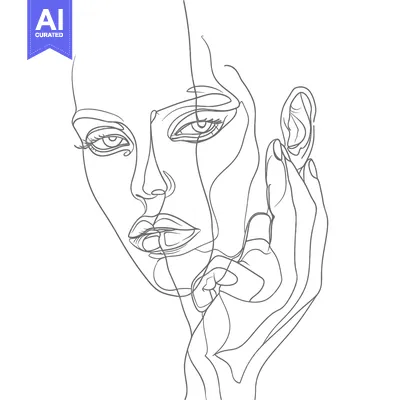 Aset premium populer: Continuous Line Drawing of a Woman's Face with Hand on Cheek