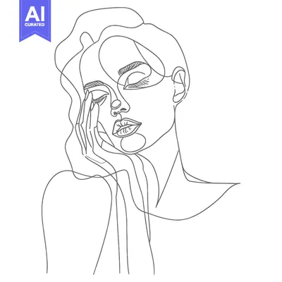 Premium design asset: Single-Line Drawing of a Woman with Her Hand on Her Cheek
