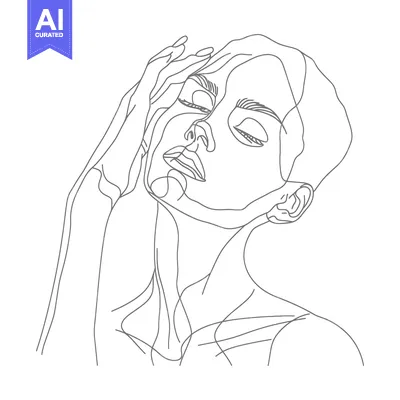 Aset premium populer: Single-Line Drawing of a Woman's Face with Hand on Cheek