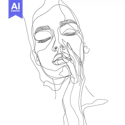 Aset premium populer: Abstract Line Drawing of a Woman's Face and Hand